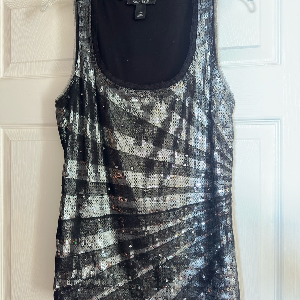 White House Black Market Gray Fitted Sequin Tank Top
